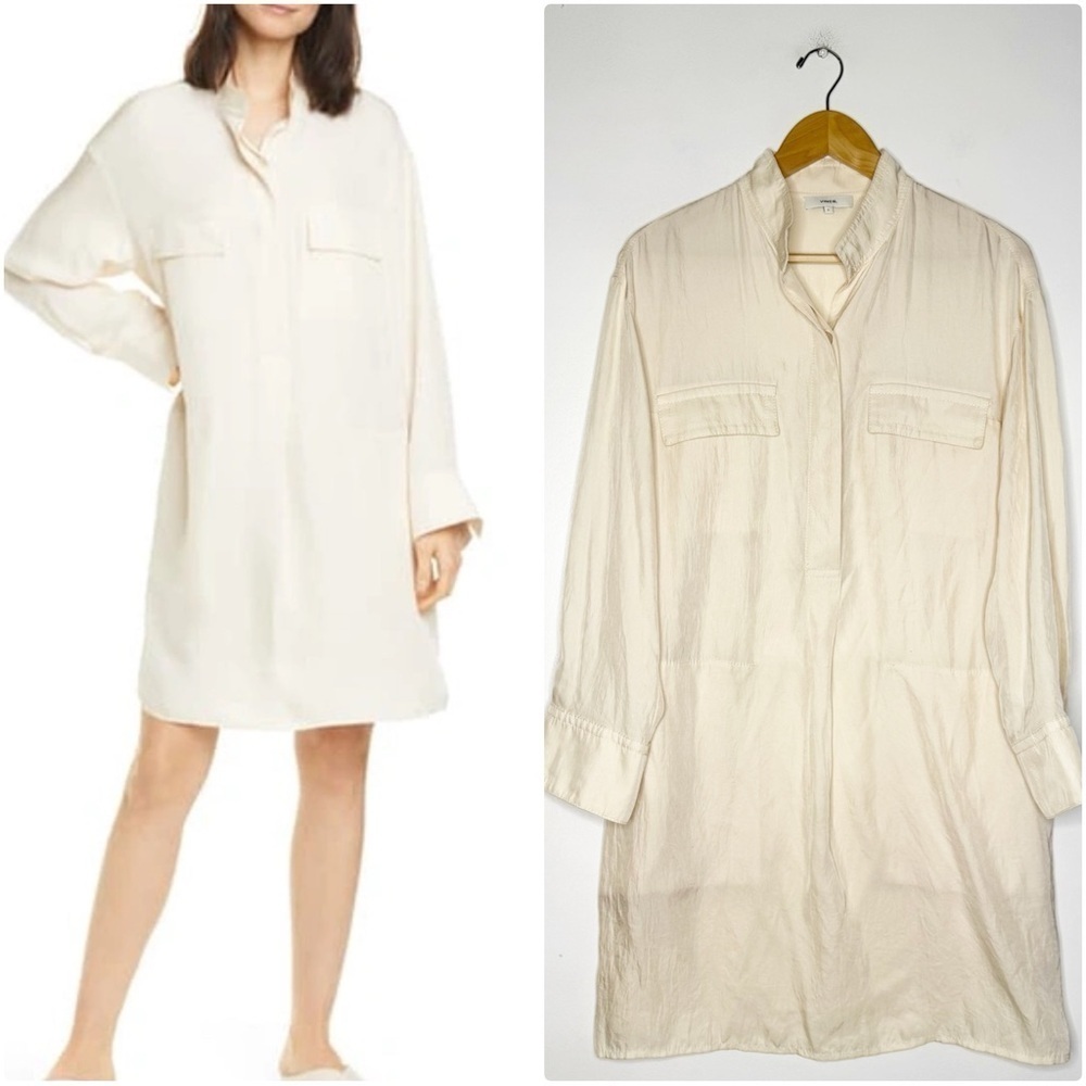 Vince Utility Long Sleeve Shirtdress In Fennel Cream Shirt Dress Size Small $345